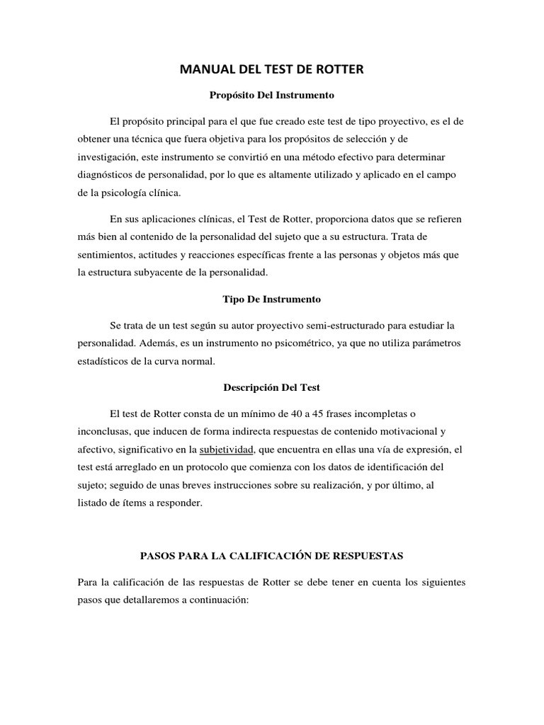 Manual Del Test de Rotter | Ansiedad | Conceptos psicologicos