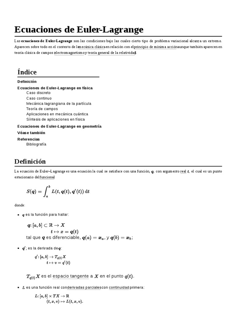 Ecuaciones de EulerLagrange PDF Ecuación de EulerLagrange