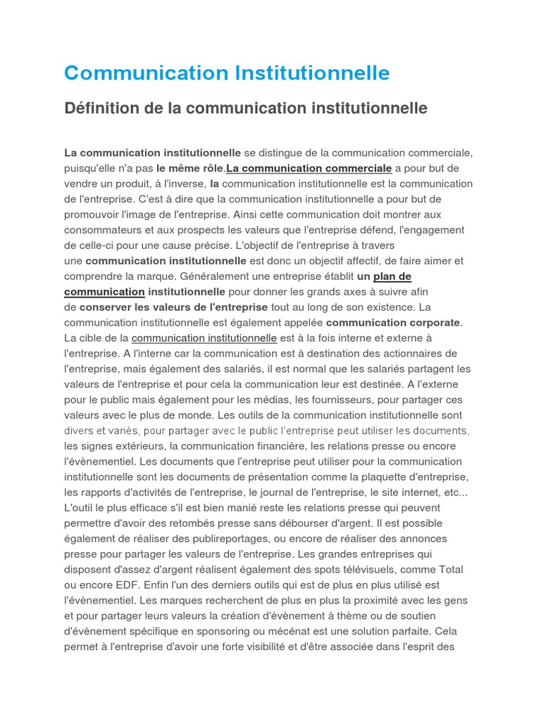 Définition et Exemples de Communication Institutionnelle | PDF | la ...