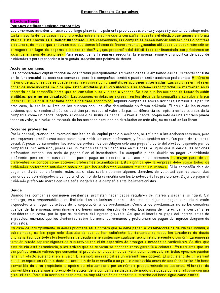 Guía de Finanzas Corporativas | PDF | Acciones preferentes | Compartir ...