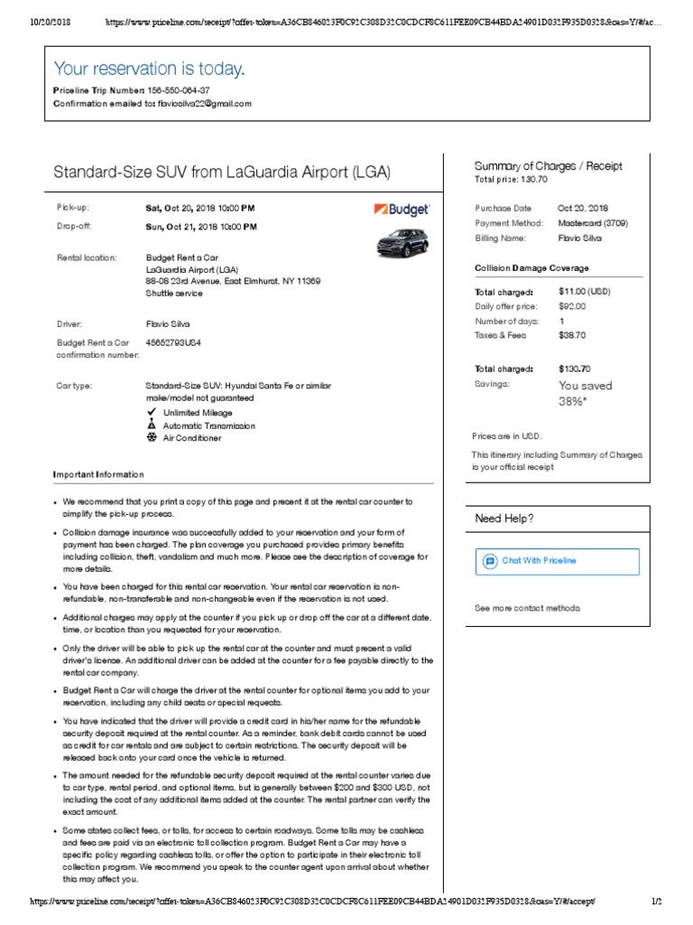 Priceline PDF Car Rental Fee