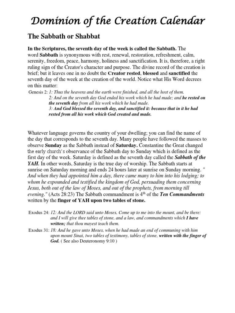 Dominion of The Creation Calendar: The Sabbath or Shabbat Download