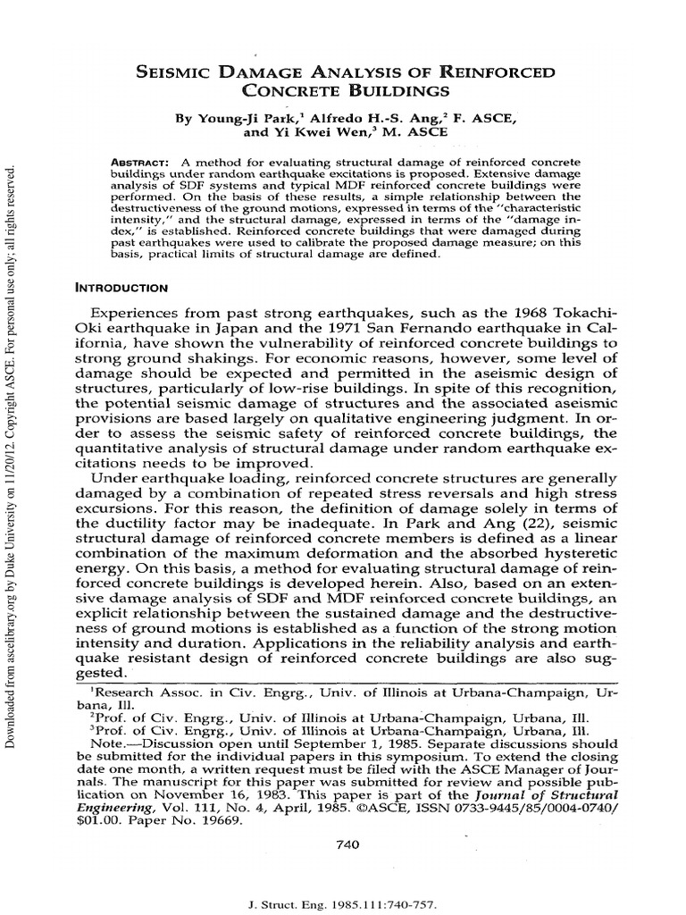 Seismic Damage Analysis of Reinforced Goncrete Buildings | PDF ...