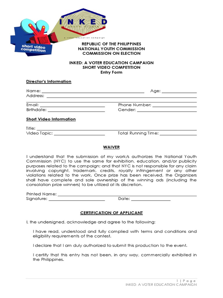 Voter Education Video Contest Form | PDF | Politics | Law