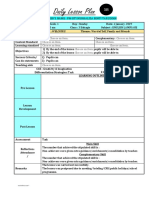 Daily Lesson Plan: Teacher'S Name: PN Siti Nurhaliza Binti Taruddin