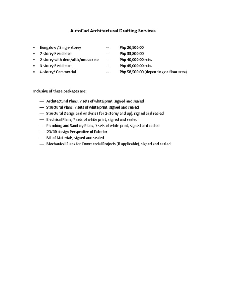 AutoCAD Drafting Cost Overview | PDF | Home & Garden | Technology ...