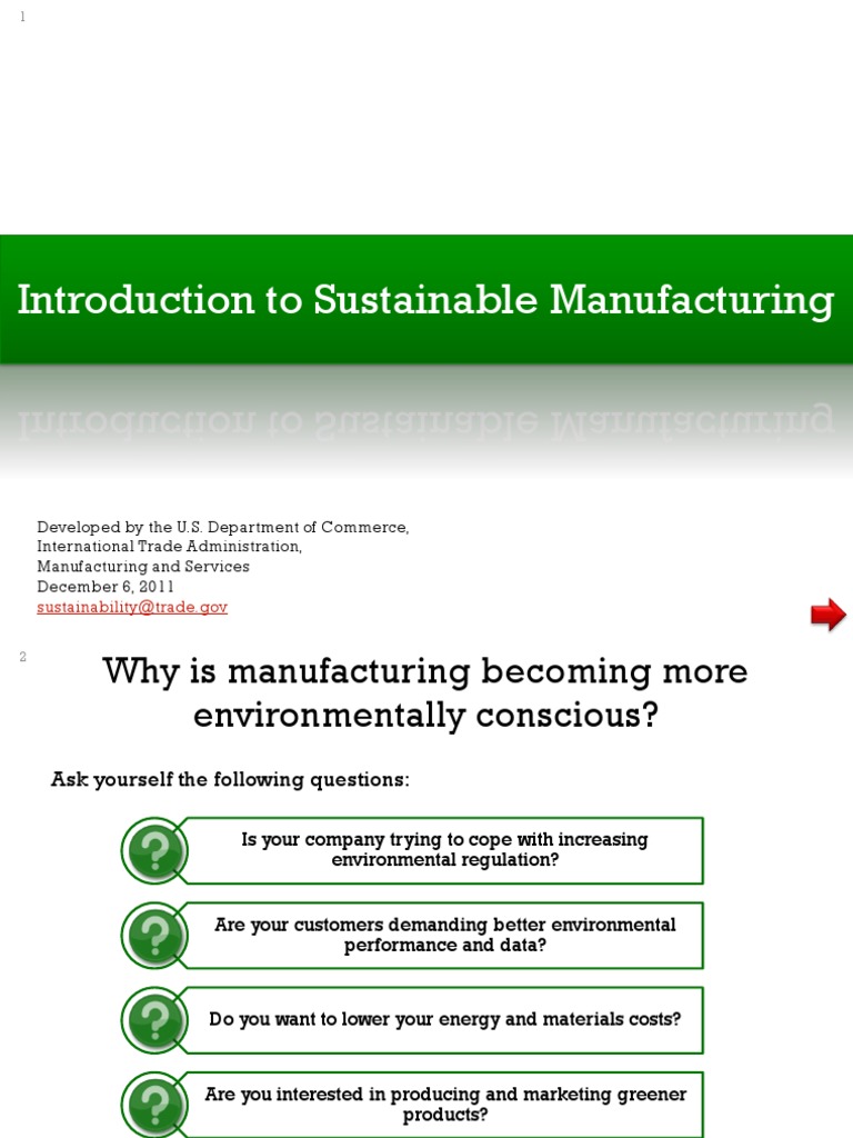 Introduction to Sustainable Manufacturing | PDF | Life Cycle Assessment ...