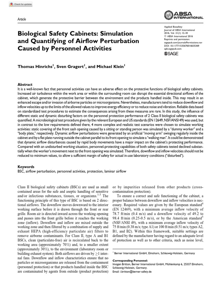 Airflow Disruption in Safety Cabinets | PDF | Nature