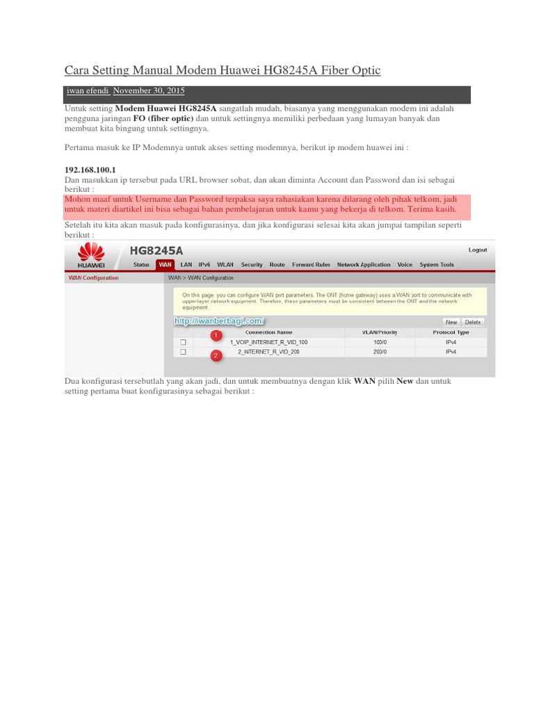 Cara Setting Manual Modem Huawei Hg8245a Fiber Optic