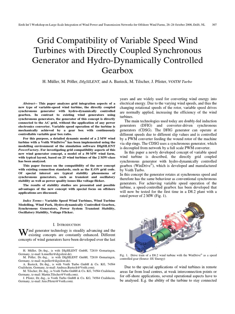 Grid Compatibility of Variable Speed Windturbines With Directly Coupled ...