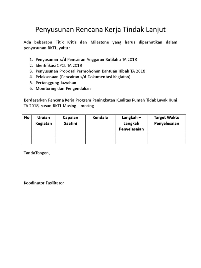 Penyusunan Rencana Kerja Tindak Lanjut | PDF | Karier & Perkembangan