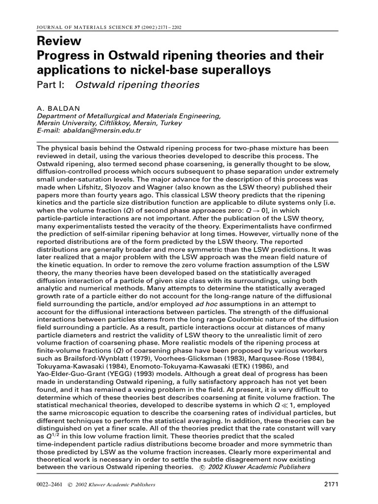 Ostwald Ripening | PDF | Diffusion | Equations