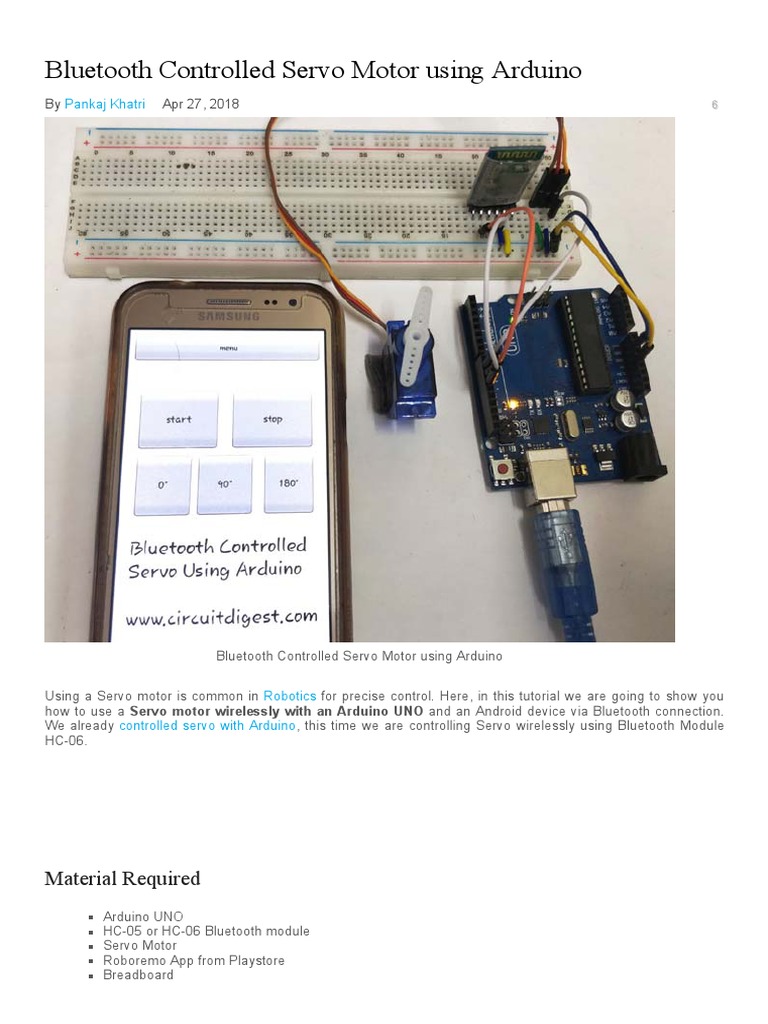Bluetooth Controlled Servo Motor Using Arduino | Download Free PDF ...
