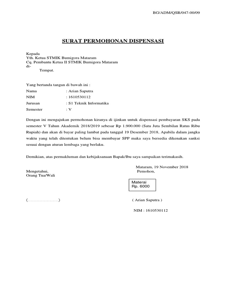 Contoh Surat Dispensasi Definisi Format Surat Dispensasi Kuliah Dan Organisasi