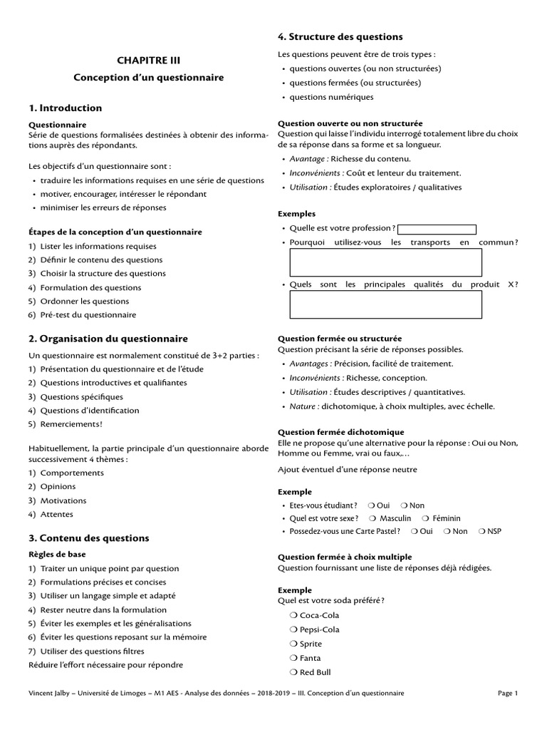 3 Questionnaires Rev Questionnaire Analyse Des Donnees