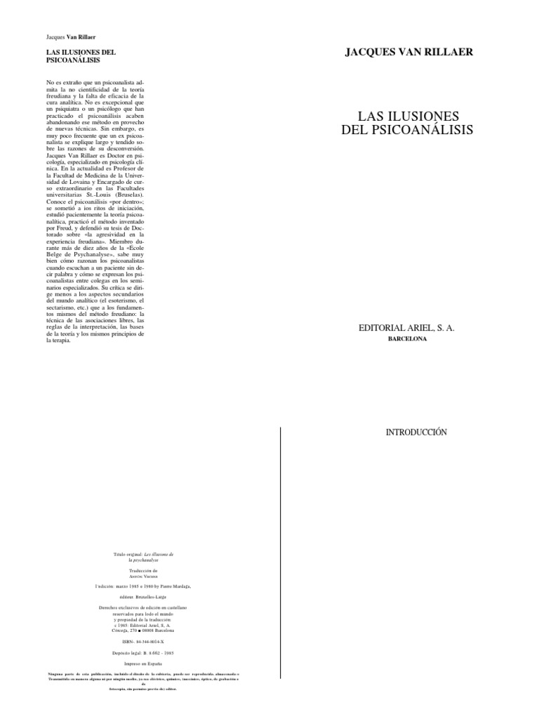 1980 Van Rillaer-Las Ilusiones Del Psicoanálisis PDF | PDF ...