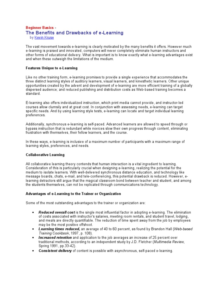 Advantages of e Learning | PDF | Educational Technology | Pedagogy