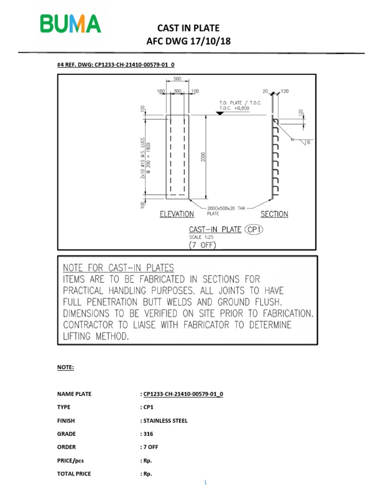 Cast-In Plates Specification and Pricing | PDF | Technology & Engineering