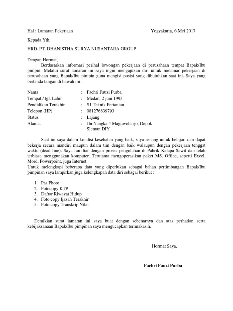 Contoh Surat Lamaran Kerja Ke Pabrik / Contoh Surat Lamaran Kerja Bagian Produksi Sebagai Operator Kepala Supervisor Contoh Surat / Walaupun contoh surat ini kebanyak ditunjukkan untuk melamar ke…