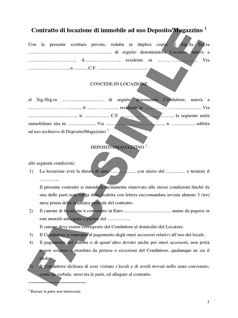 Contratto Uso Deposito