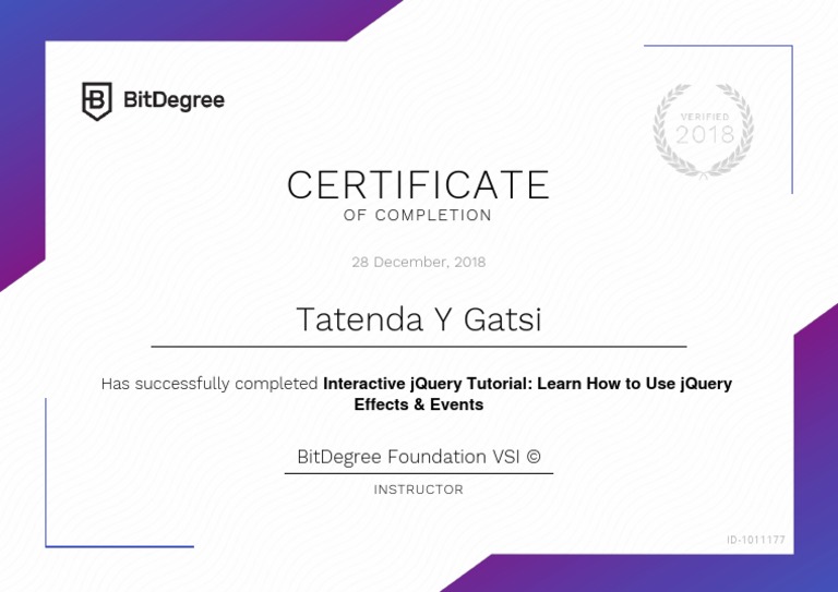 Bitdegree Jquery Certificate | PDF