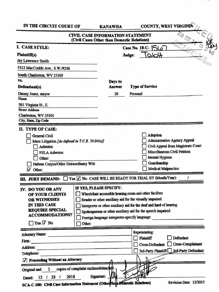 Smith v. Jones, Et. Al FOIA Suit (Kanawha Circuit Court, Case No. 18C