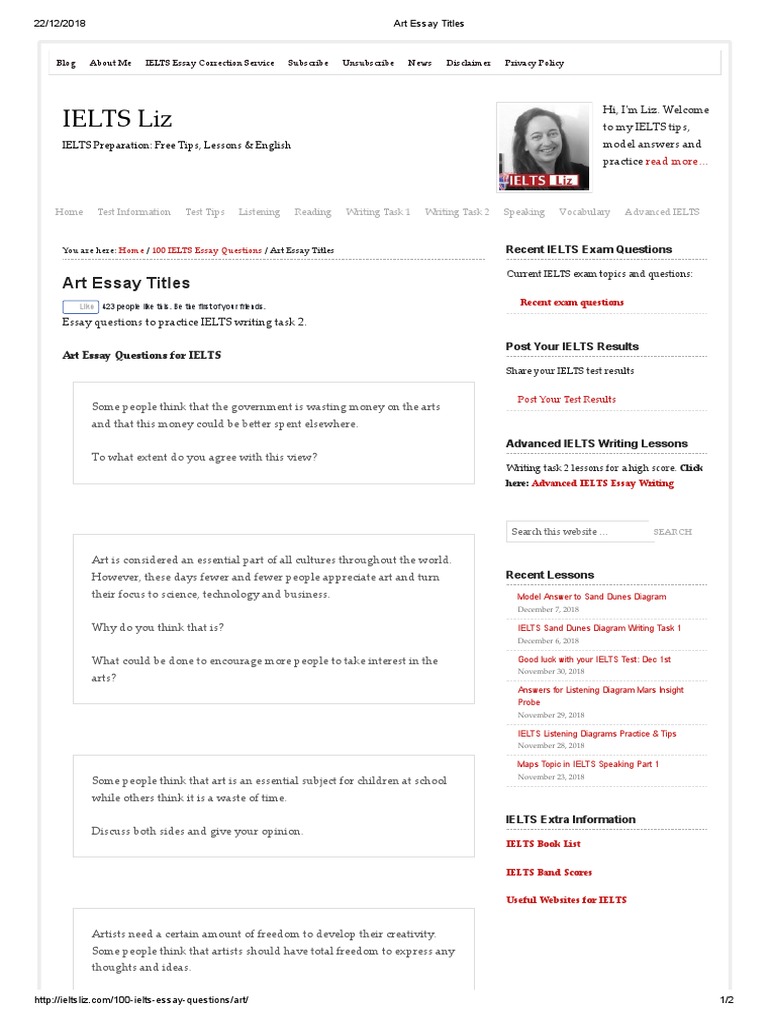 Art Essay Titles PDF International English Language Testing System