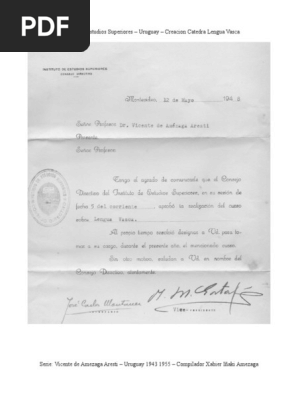Conferencias Uruguay Creacion Catedra Lengua Vasca 1948 - Vicente Amezaga Aresti