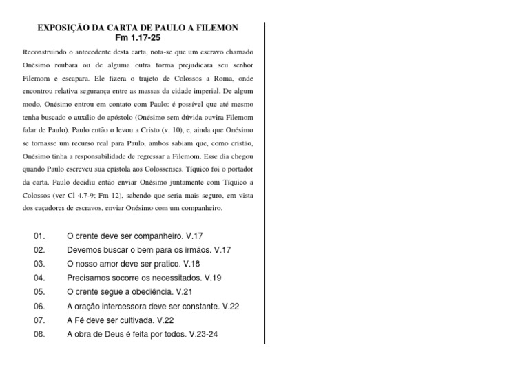 Carta de Paulo a Filemom: Lições Práticas | PDF | Epístola a Filemon ...