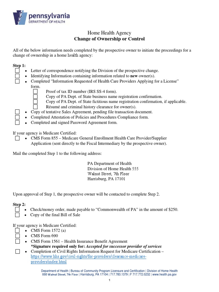Home Health Agency Ownership Change Guide | PDF | Trade Secret ...