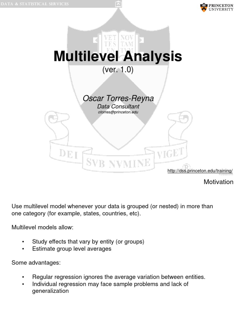 Multilevel Model Analysis Using Stata | PDF | Multilevel Model | Errors ...