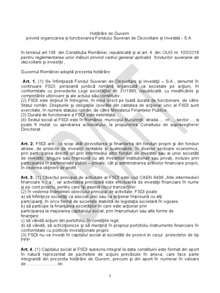 Pentru Reglementarea Unor MÄsuri Privind Cadrul General Aplicabil Fondurilor Suverane De Dezvoltare Si InvestiÅ£ii