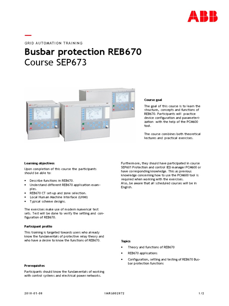 REB670 Busbar Protection Training | PDF | Test (Assessment) | Learning