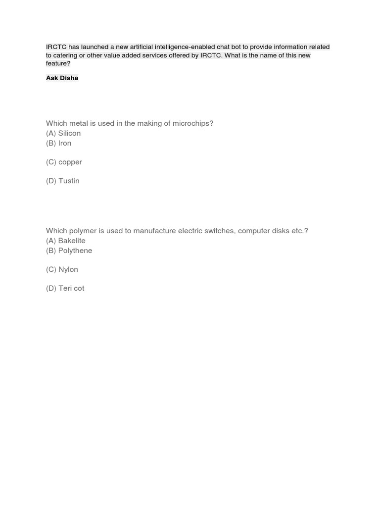 Which Metal Is Used in The Making of Microchips? (A) Silicon (B) Iron