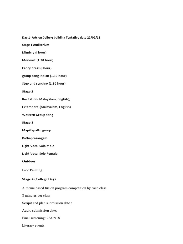 College Arts Day Program Schedule | PDF