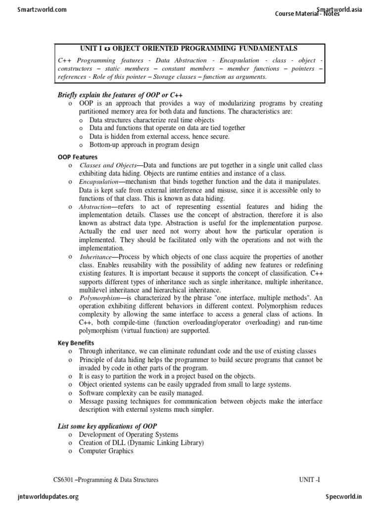 Object Oriented Programming Fundamental Concept | PDF | C++ | Pointer ...