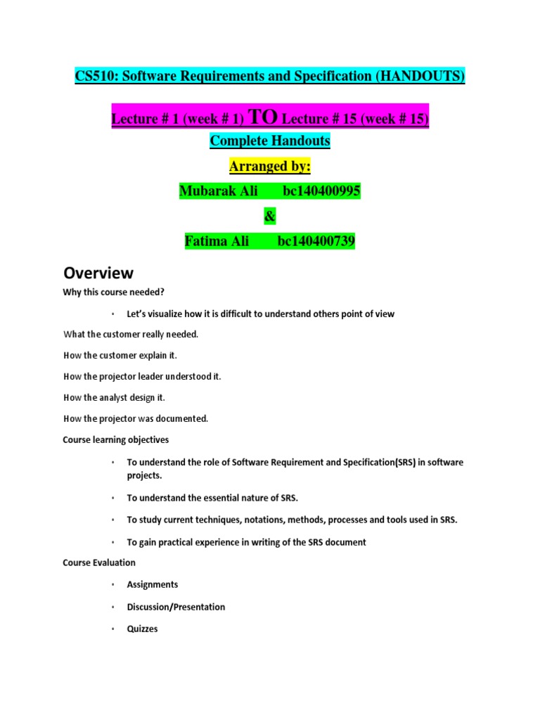 CS510: Software Requirements Overview | PDF | Use Case | Conceptual Model