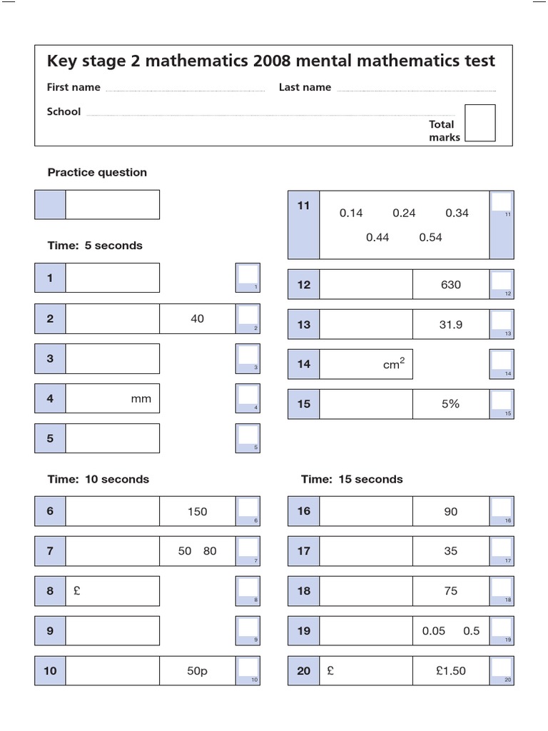 KS2 2008 Mental Math Test Guide | PDF