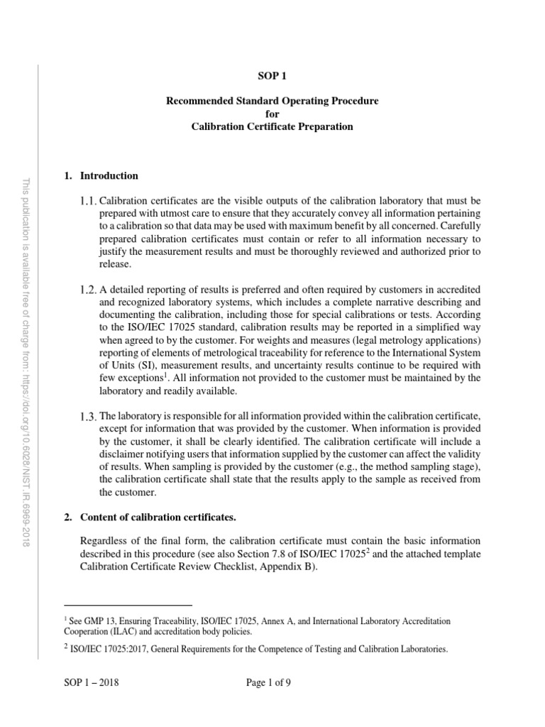 Calibration Certificate SOP Guidelines | PDF | Calibration | Metrology