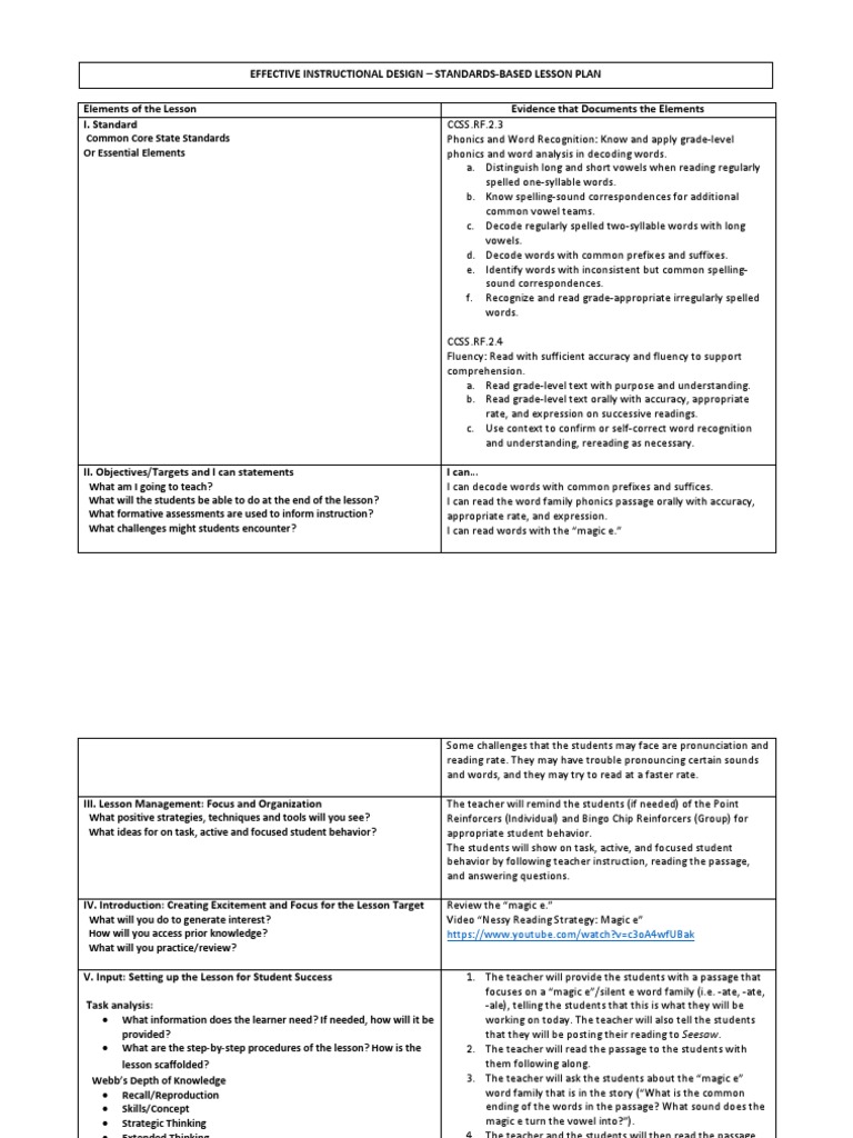 Magic E Phonics Lesson Plan | PDF | Phonics | Reading Comprehension