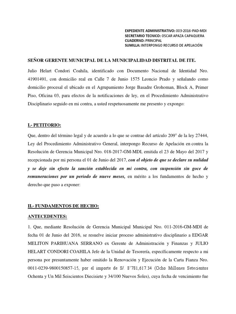 Recurso de Apelación Debido al proceso Derecho penal