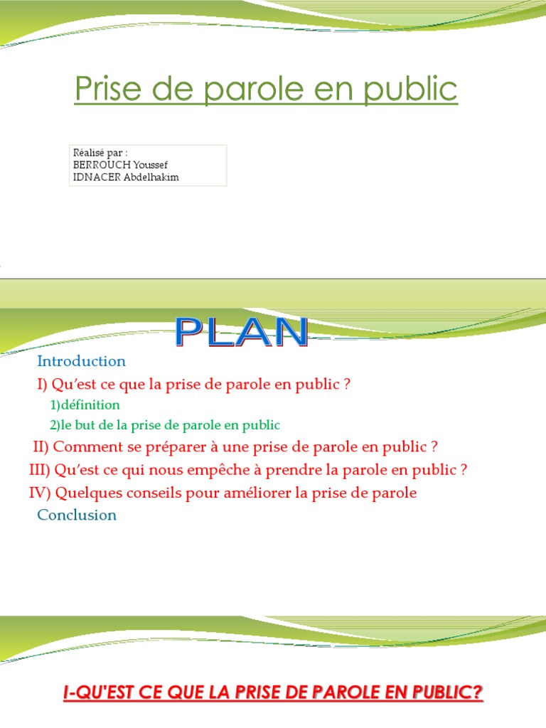 Techniques de Prise de Parole en Public | PDF | Psychologie | Concept ...