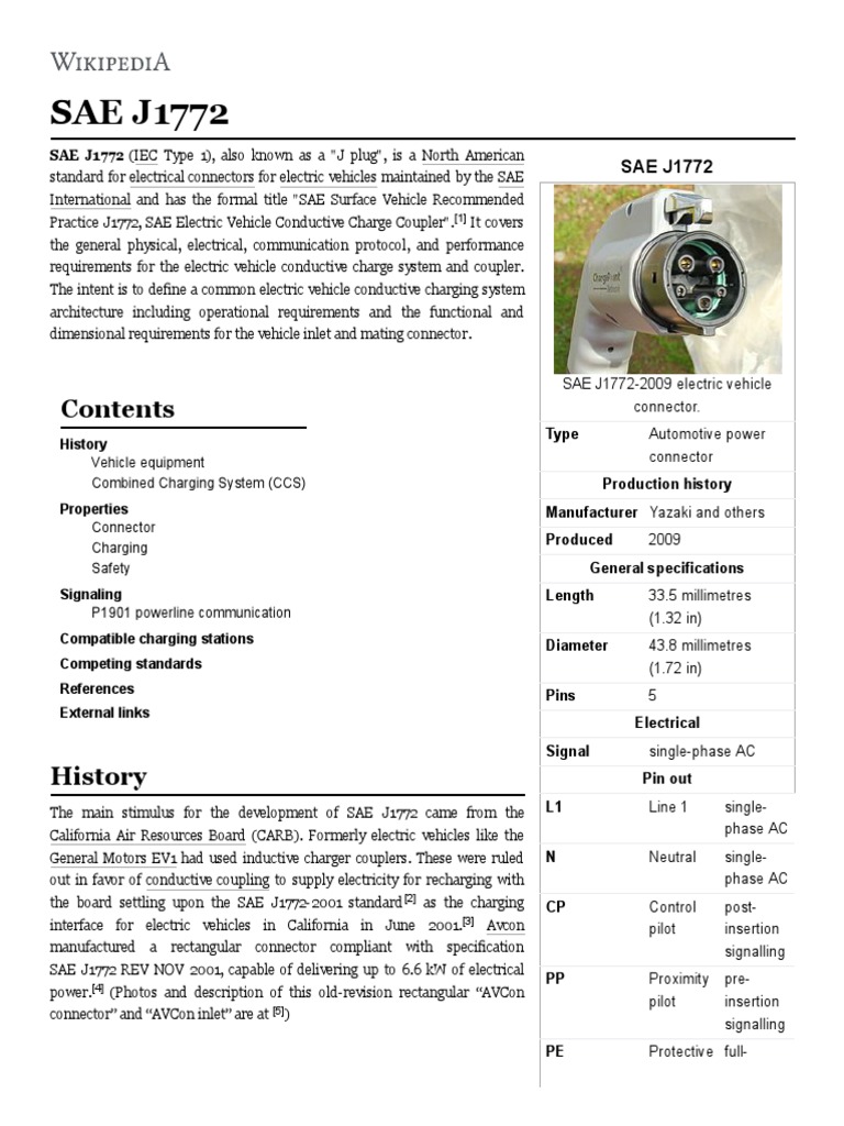 Sae j1772 Plug Electricity Vehicle Technology