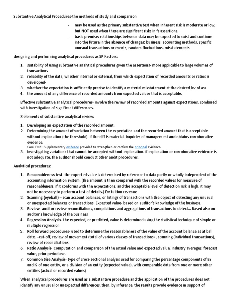 Substantive Analytical Procedures PDF Risk Audit