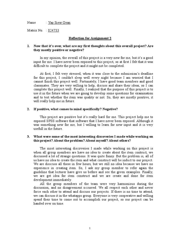 Reflection on Project Experience | PDF | Lecture | Test (Assessment)