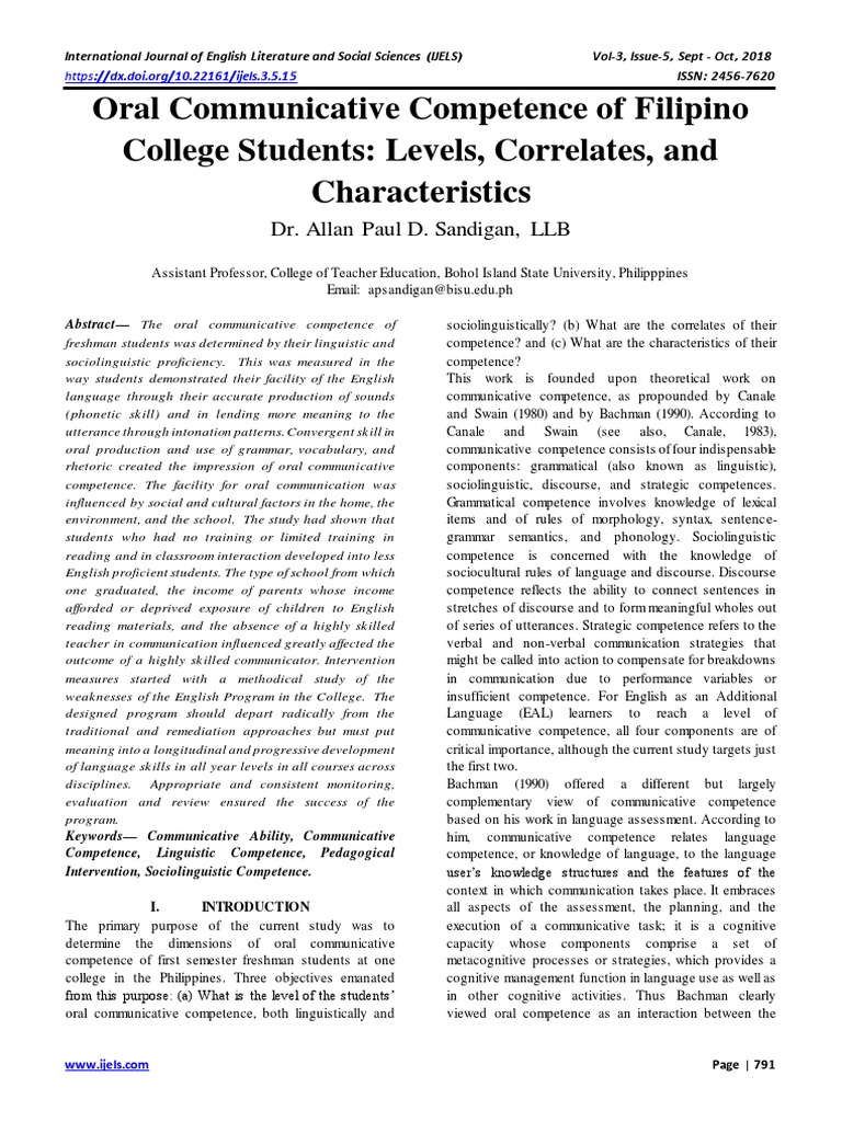 Oral Competence of Filipino Students | PDF | Speech | Sociolinguistics