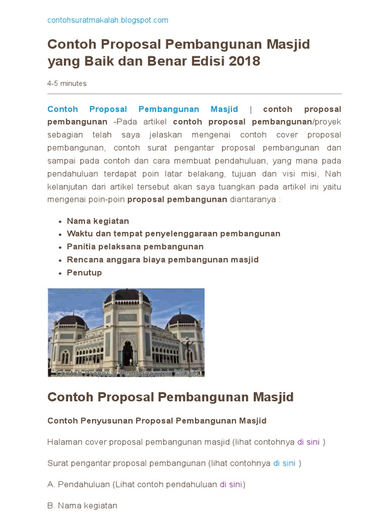 Contoh Proposal Pembangunan Masjid Yang Baik Dan Benar Edisi 2018 Reader View