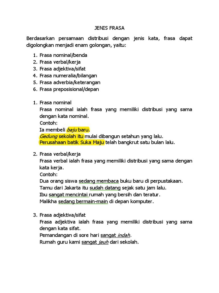 Jenis Frasa