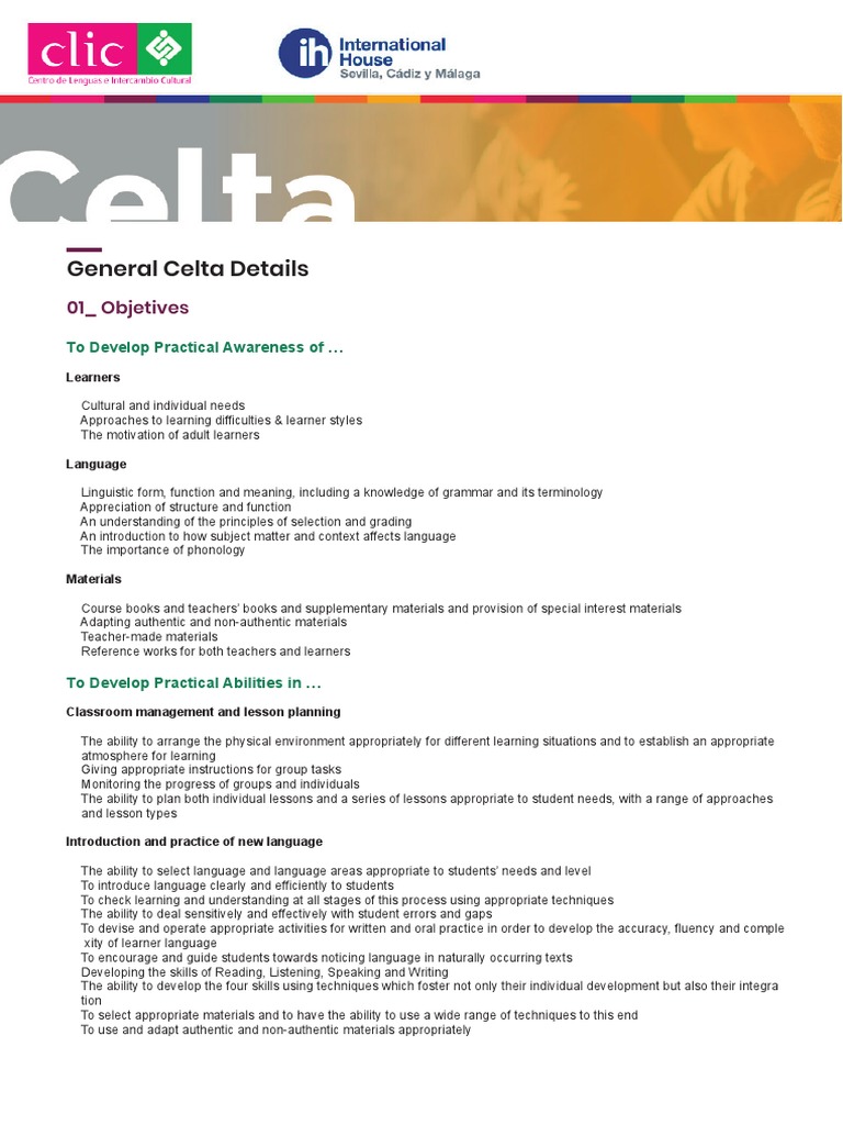 General Celta Details | PDF | Behavior Modification | Learning