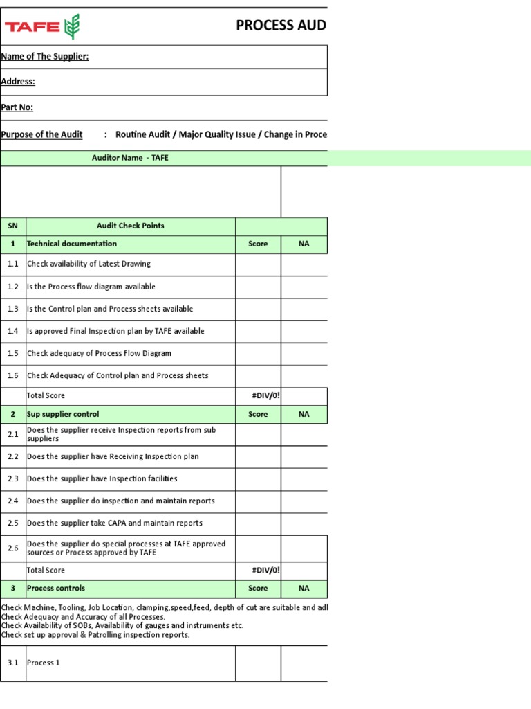 TAFE VDA 6.3 Process Audit Checklist | PDF | Audit | Business Process